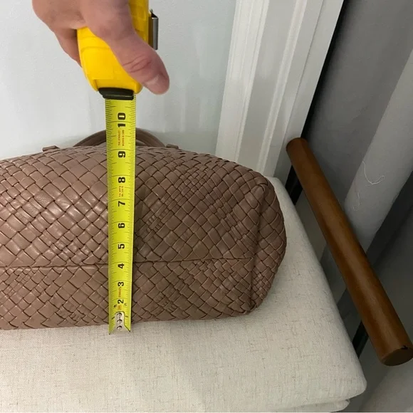 FALOR FIRENZE Italian Leather Woven Tote with Rosette - Picture 14 of 15